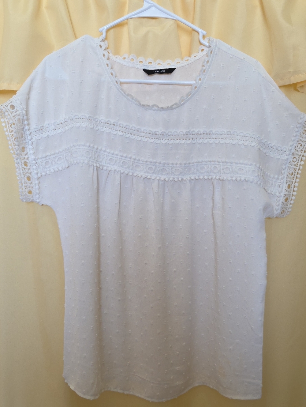 White Lace-Trim Swiss Dot Women's Top